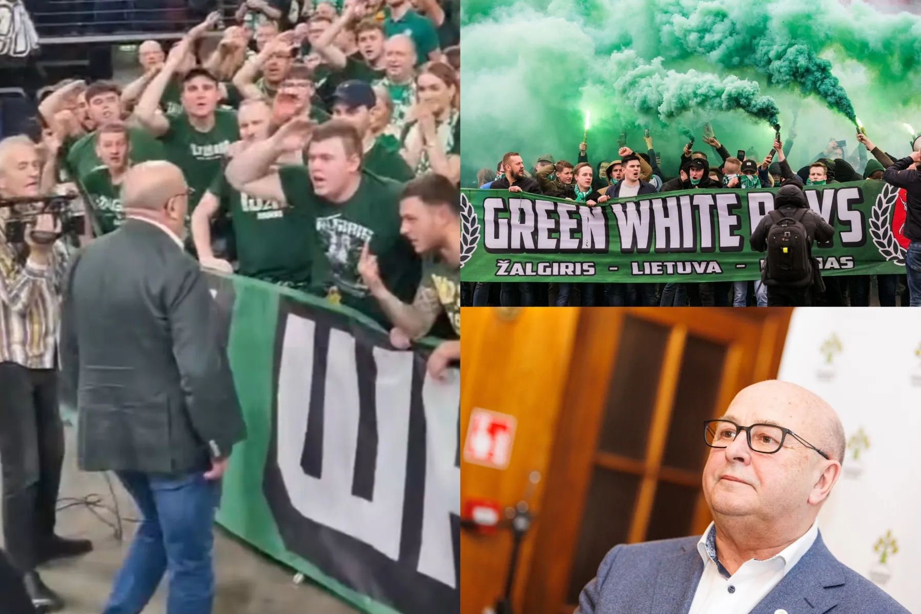 V. Matijošaitis ir Žalgirio fanai / Basketnews.lt video stop kadras, DELFI ir R. Tenio nuotr.