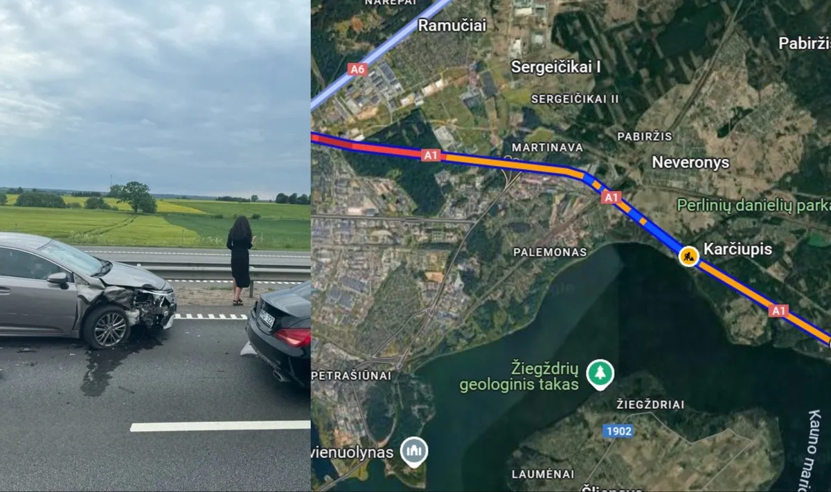 Avarija kelyje Vilnius-Kaunas / Delfi.lt / Google Maps nuotr.