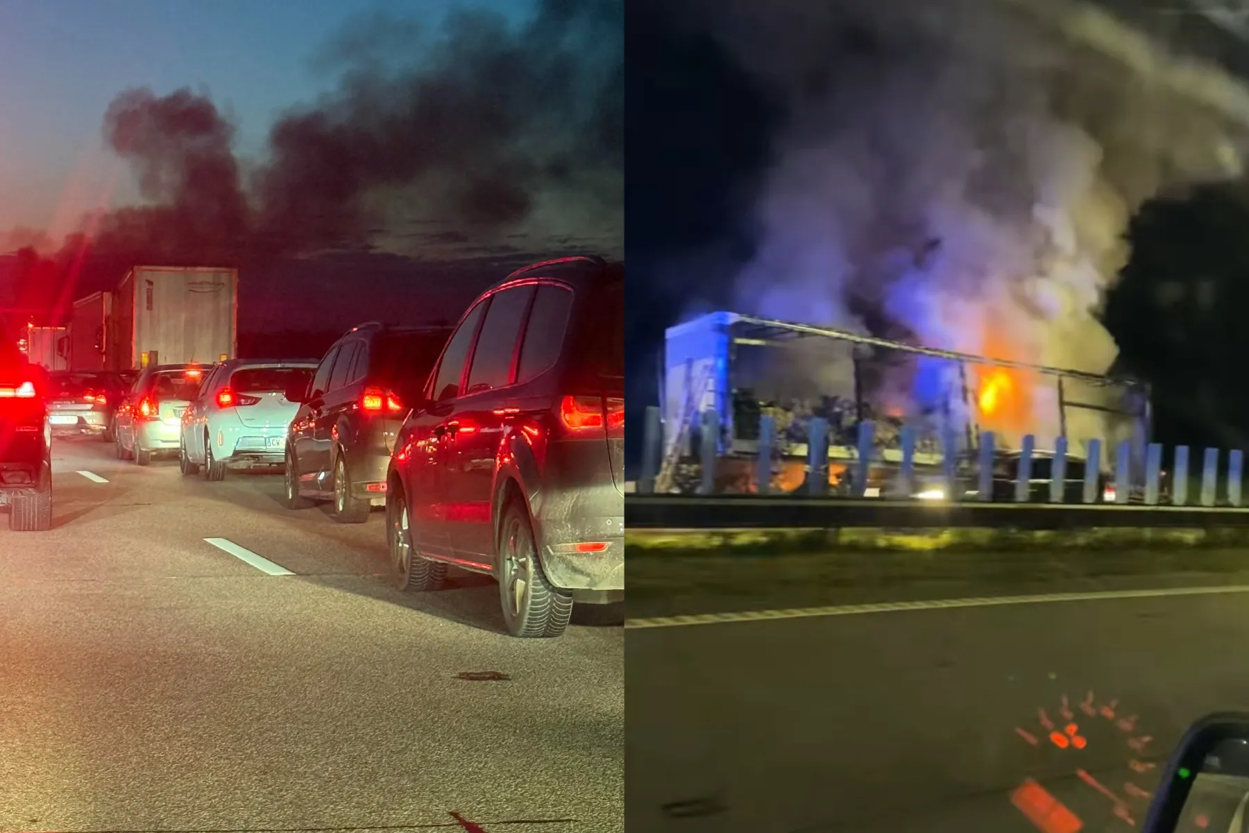 A1 kelyje degė vilkikas