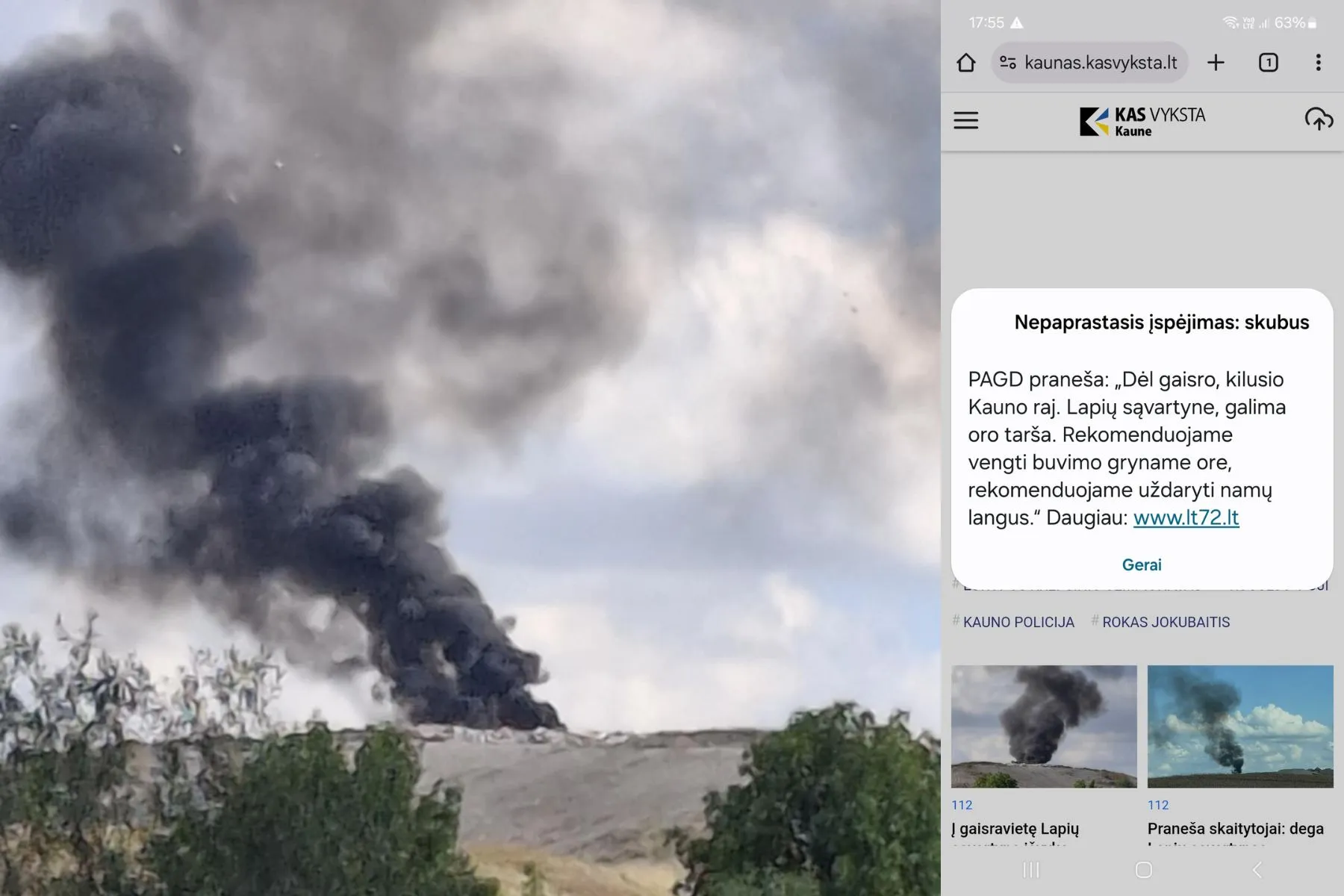 Pranešimai apie gaisrą Lapių savartyne / Kas vyksta Kaune skaitytojų nuotr.