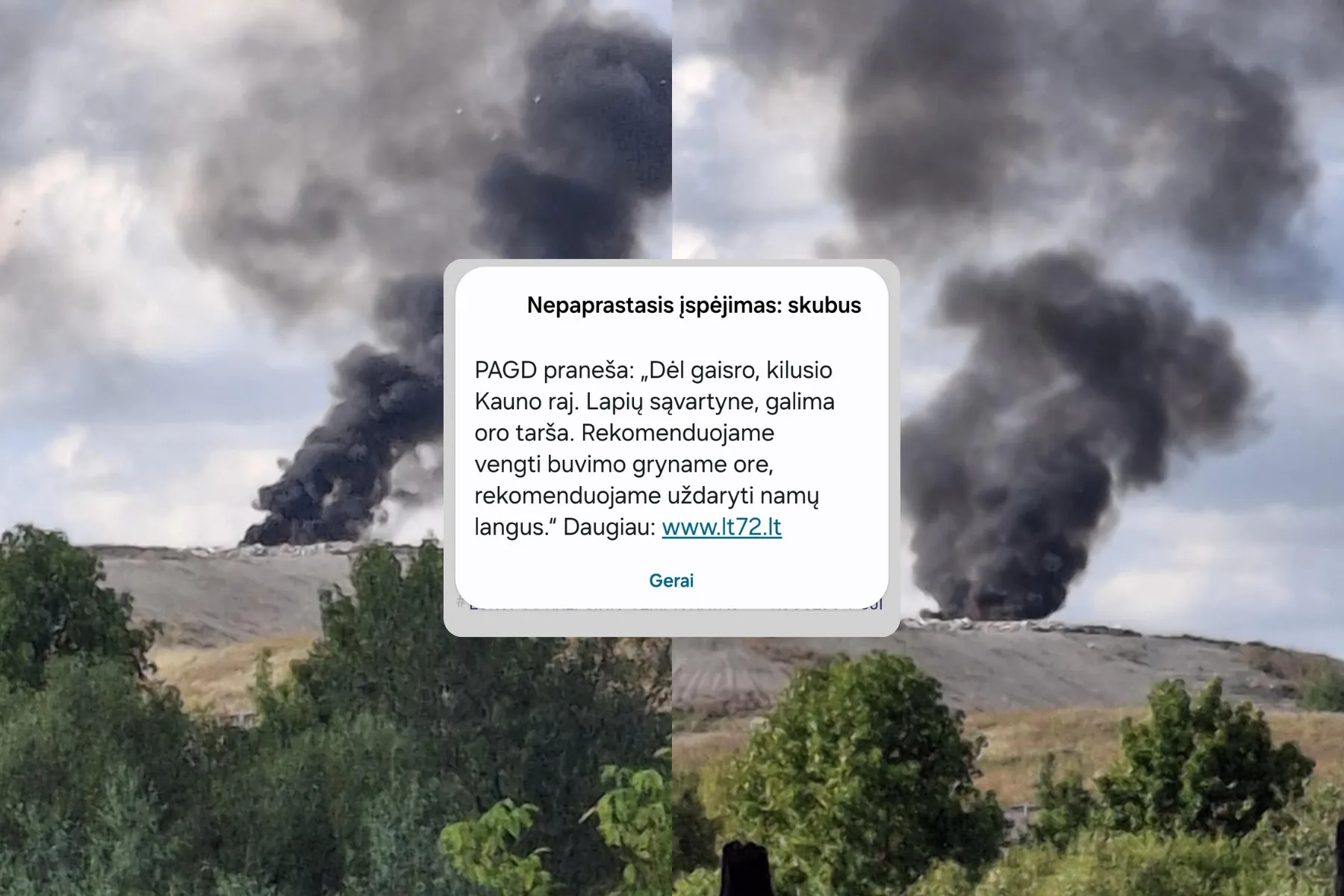 Gaisras Lapių sąvartyne / Skaitytojų nuotr. / Kas vyksta Kaune koliažas