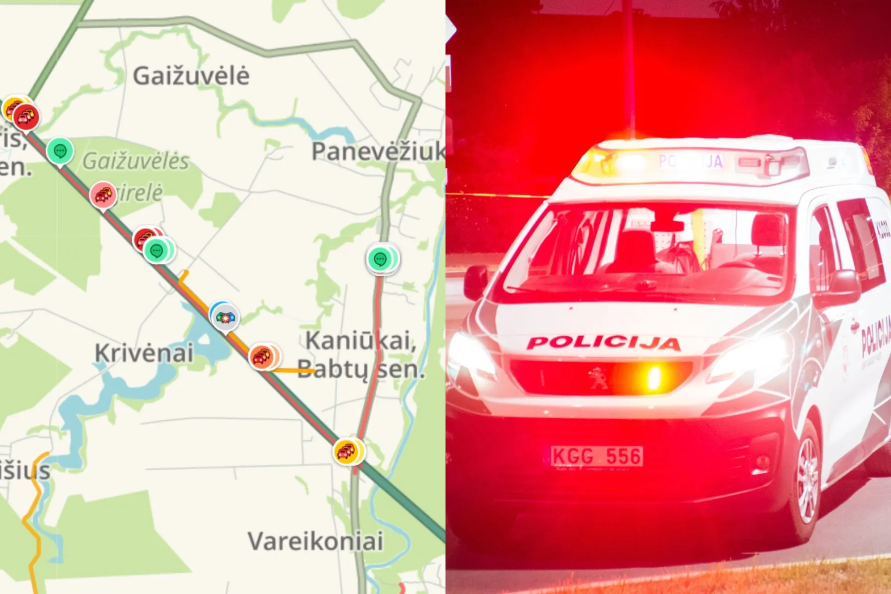 Avarija ties Babtais / D. Biržiečio / „Waze“ nuotr.