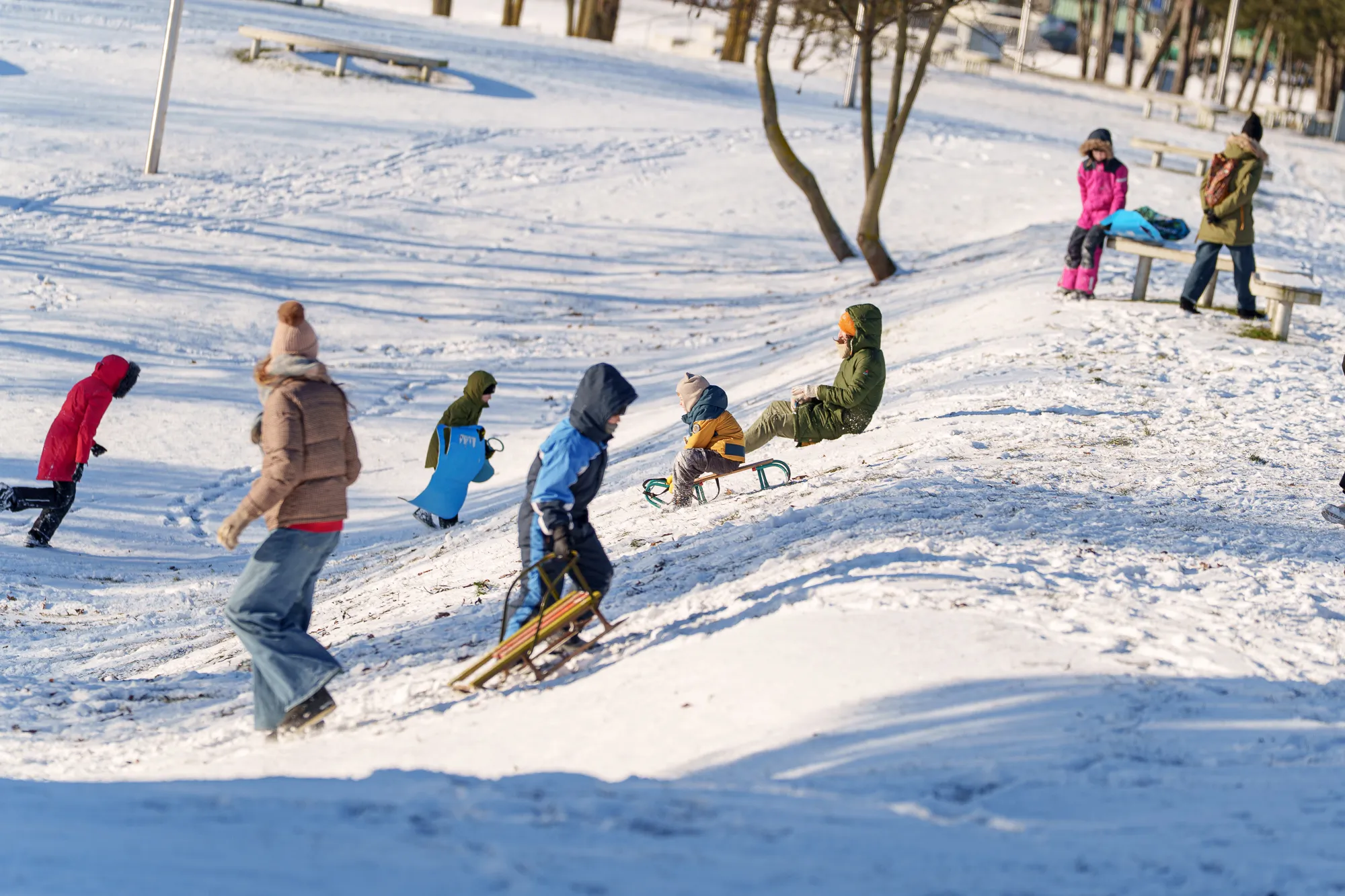 Kalnai, vaikai, žiema, rogutės Paskutinė metų diena Kaune / R. Tenio nuotr.