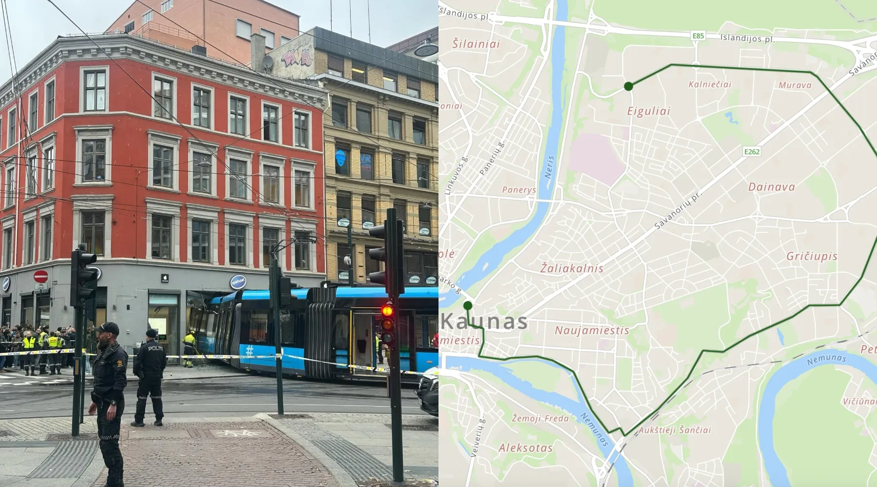 Tramvajaus avarija Norvegijoje, tramvajaus linijos maršrutas Kaune („Kas vyksta Kaune“ fotomontažas)