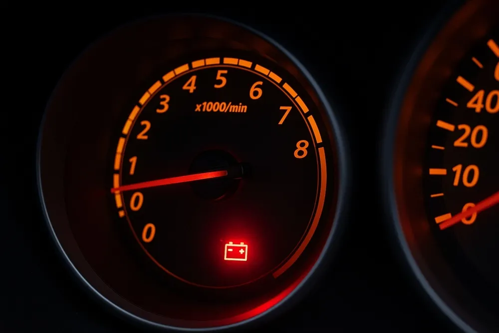 Car,Battery,Warning,Light,Illuminated,On,Dashboard,,Red,Battery,Icon