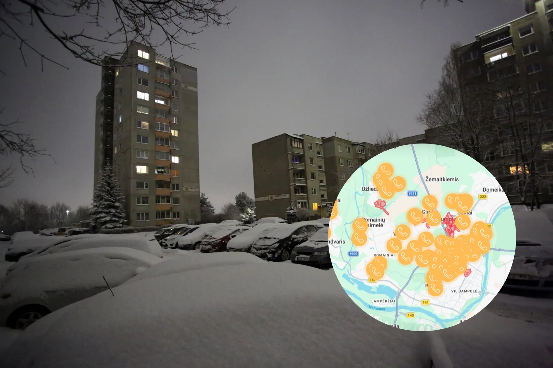 Šilainiai, sniegas, elektra