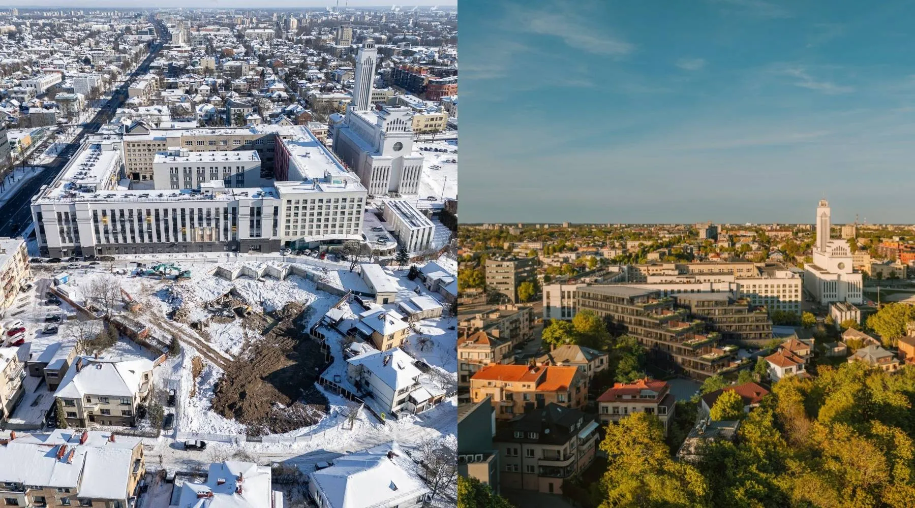 Nugriautas „Veneros“ pastatas, planuojamų daugiabučių vizualizacija / „Kas vyksta Kaune“ fotomontažas