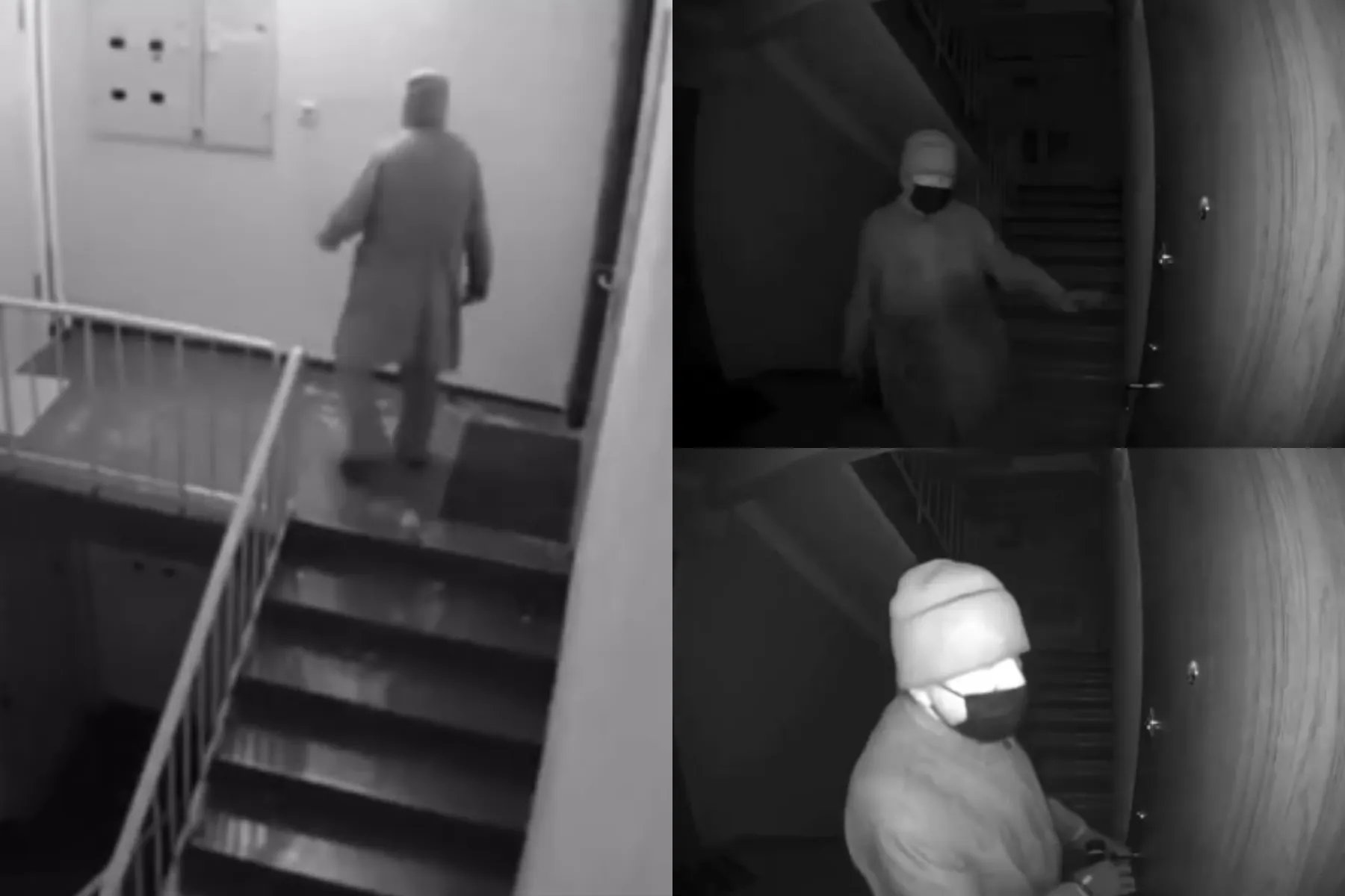 Po laiptines blaškosi įtartinas vyras / stop kadro nuotr. / „Kas vyksta Kaune“ montažas