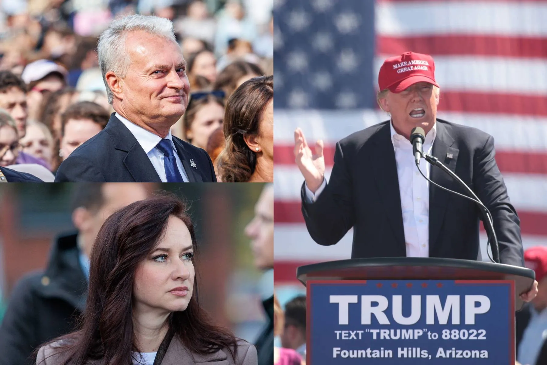 Gitanas Nausėda, Inga Ruginienė, Donaldas Trumpas / R. Tenio ir Wikipedia, G. Skidmore nuotr. 