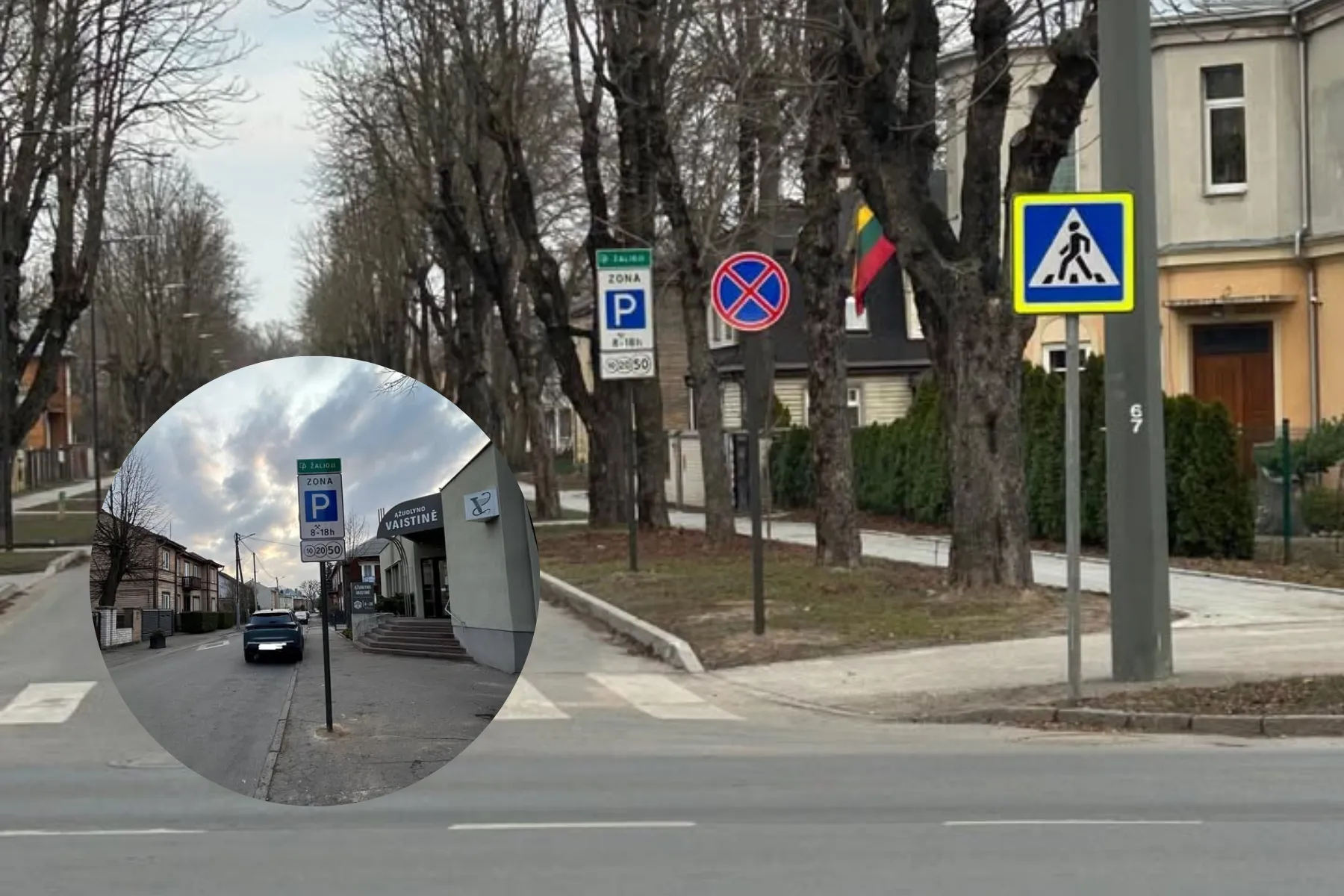 Žaliosios parkavimo zonos ženklai Žaliakalnyje