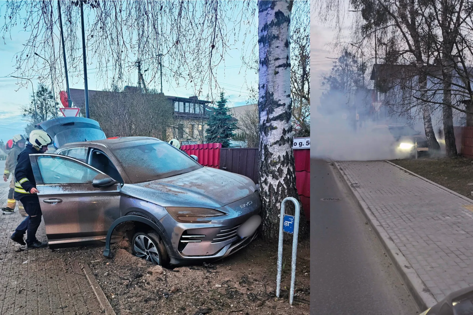 Kaune į medį trenkėsi automobilis