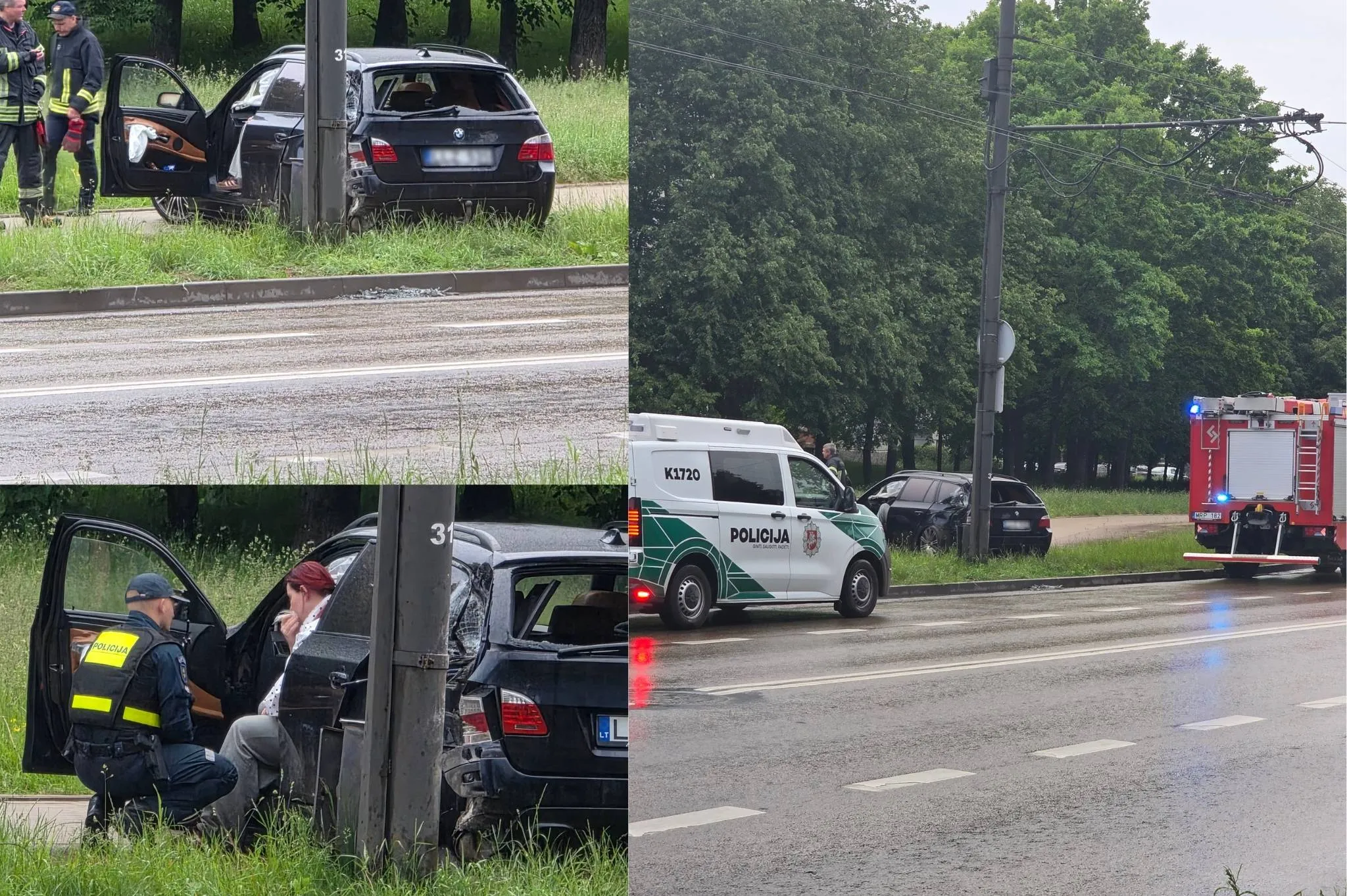 BMW rėžėsi į stulpą / Skaitytojos nuotr.