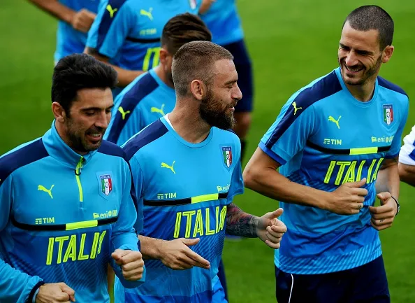 de rossi buffon bonucci allenamento italia 2016