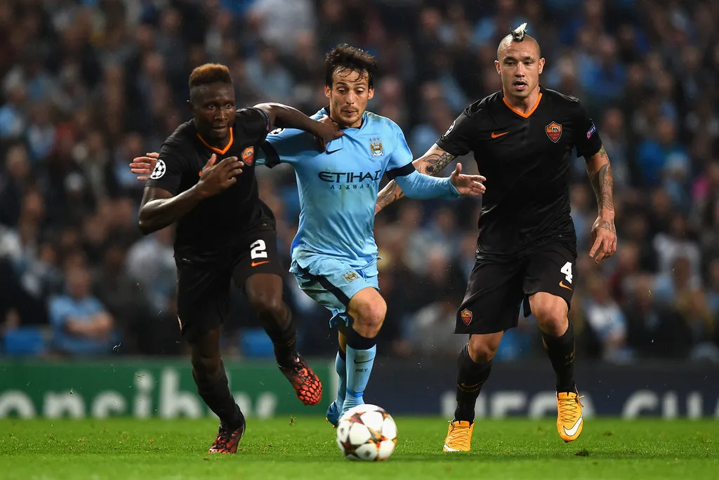 manchester city roma 1 1 mbiwa nainggolan contro silva