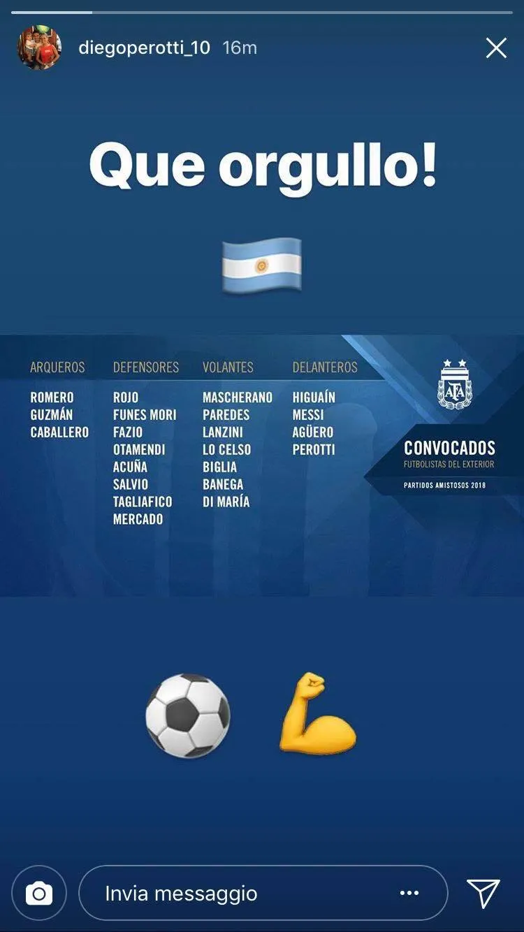 perotti instagram convocazione