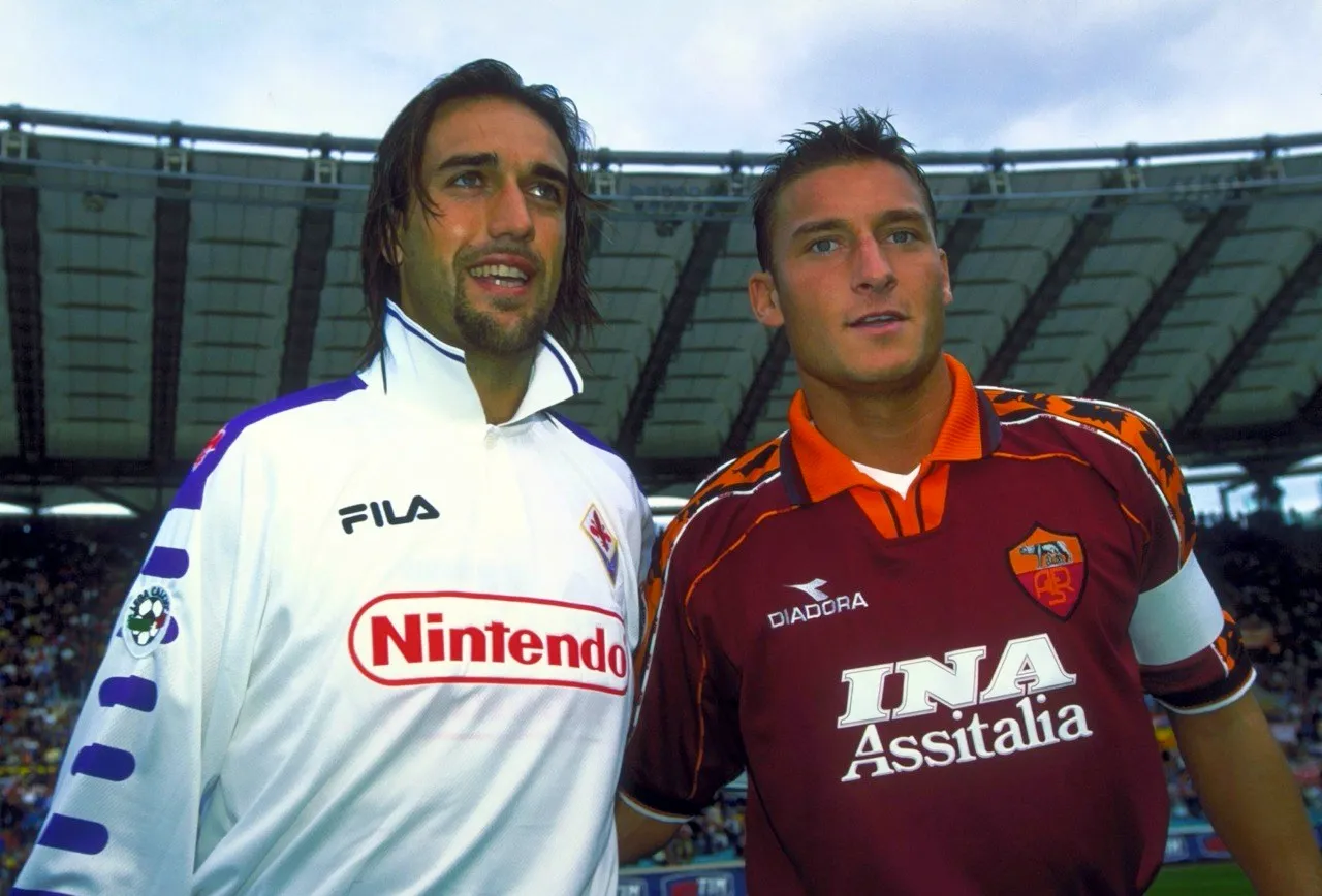 serie a 1998 99 roma vs fiorentina gabriel batistuta e francesco totti
