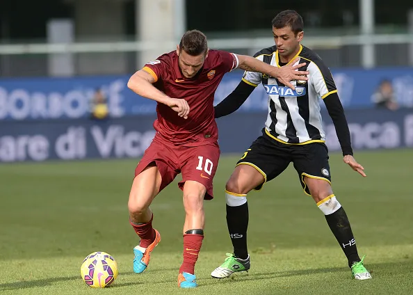 totti testa bassa contrasto udinese roma