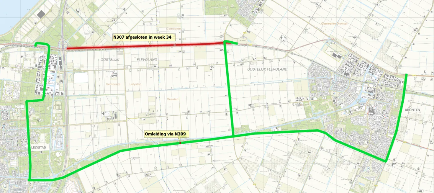 kaartje herstelwerkzaamheden dronten lelystad