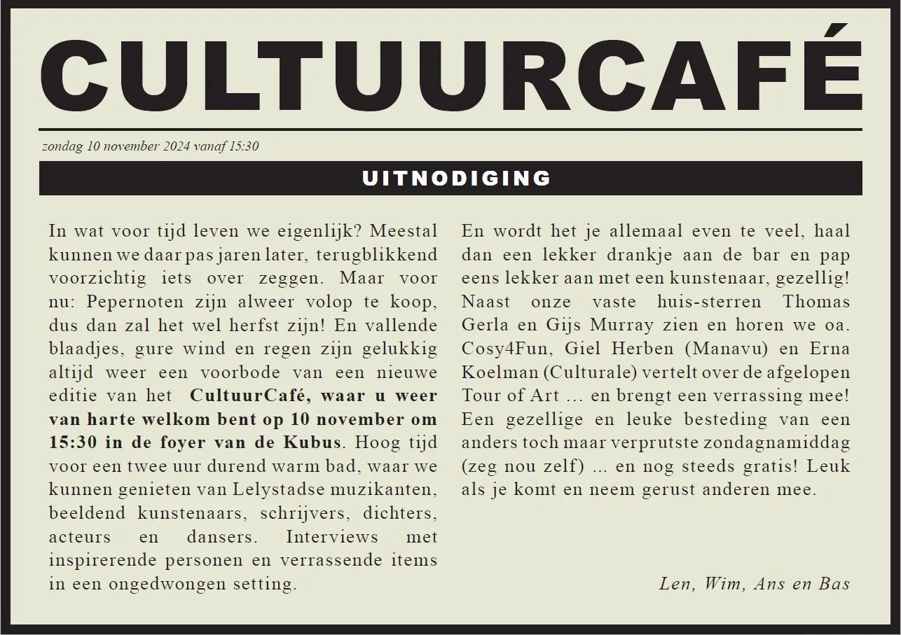 uitnodiging cultuurcafe 10 nov 2024 stichting culturale