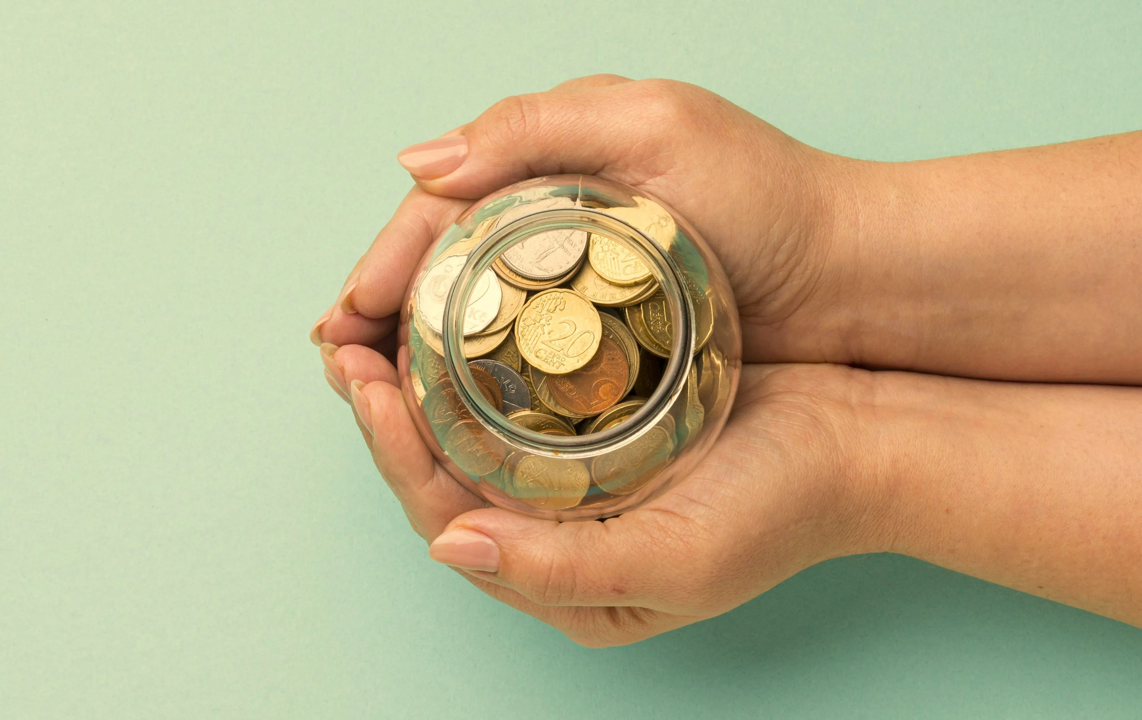coins glass jar with copy space