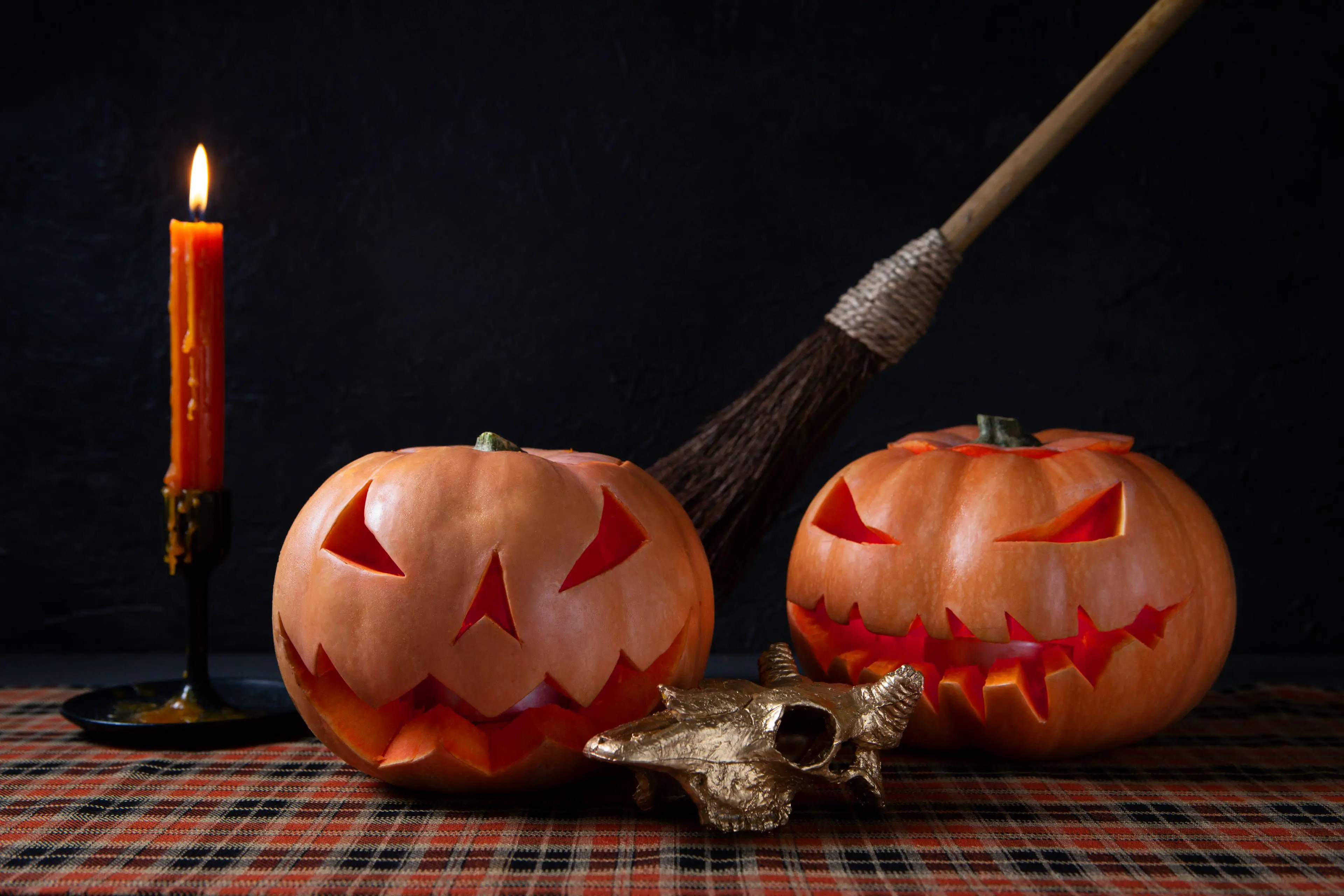spooky-halloween-carved-pumpkin-lantern-with-candelabra