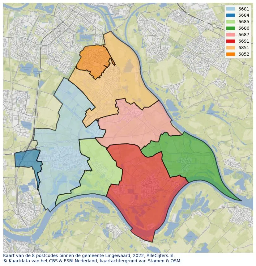 kaart postcodes lingewaard