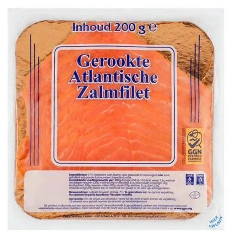 Gerookte Atlantische zalmfilet (200 gram) Waarschuwing NVWA