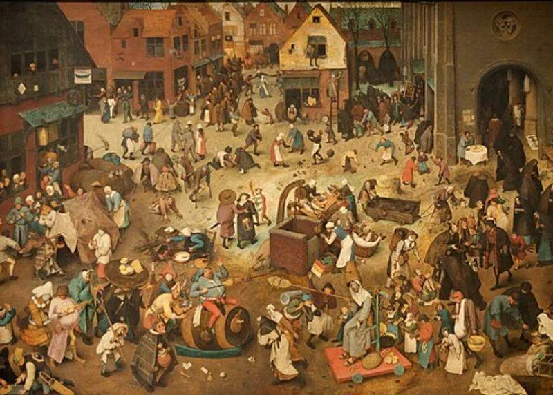 Het gevecht tussen Carnaval en Vasten, Pieter Bruegel de Oude, 1559