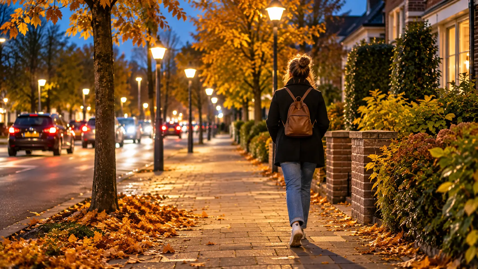 Herfstwandeling in de avondschemering