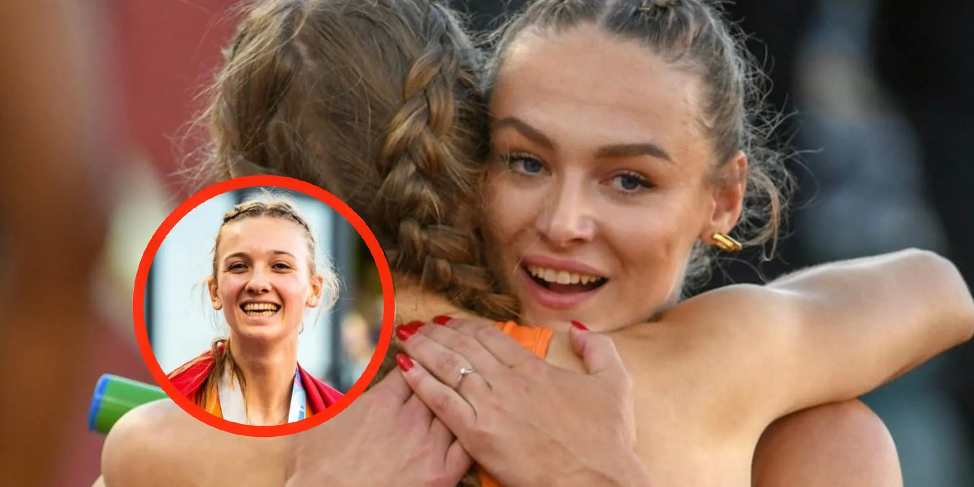 foto atleten femke bol en lieke klaver drukken hun lijf dicht tegen elkaar aan