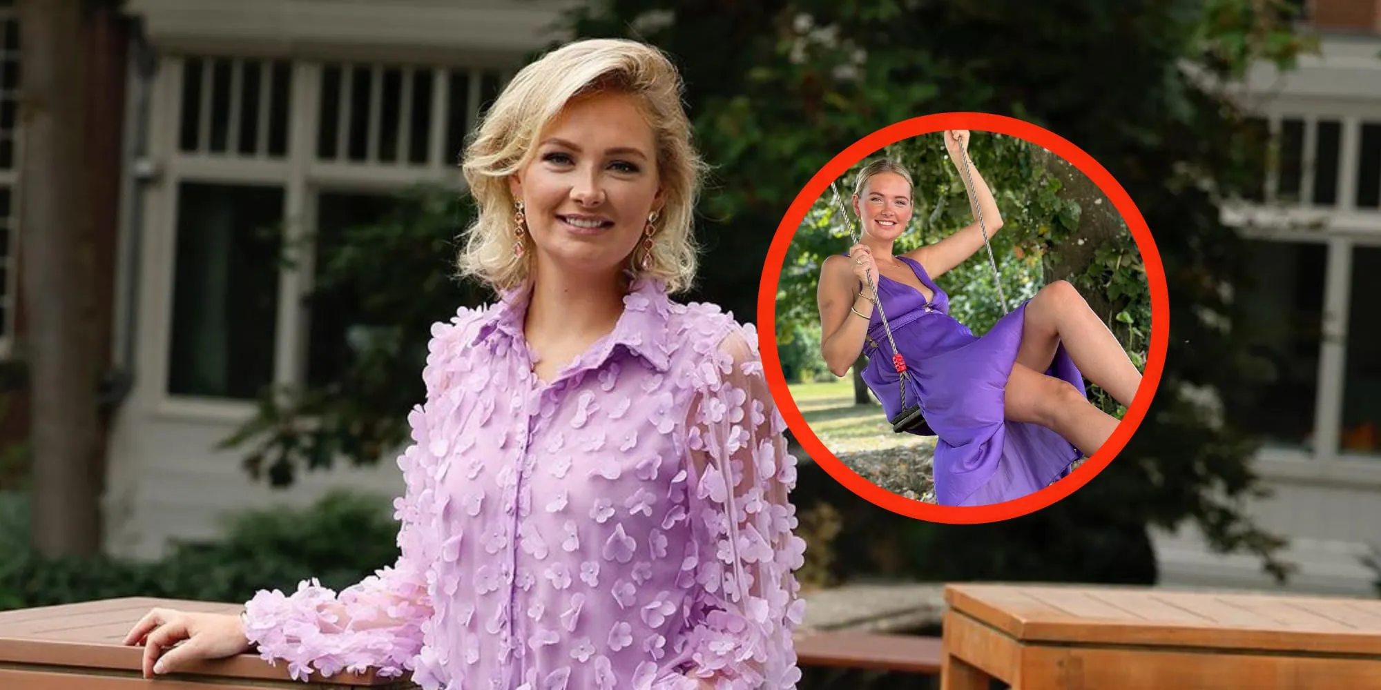 foto maxime meiland maakt reclame voor chateau meiland met kort opwaaiend rokje