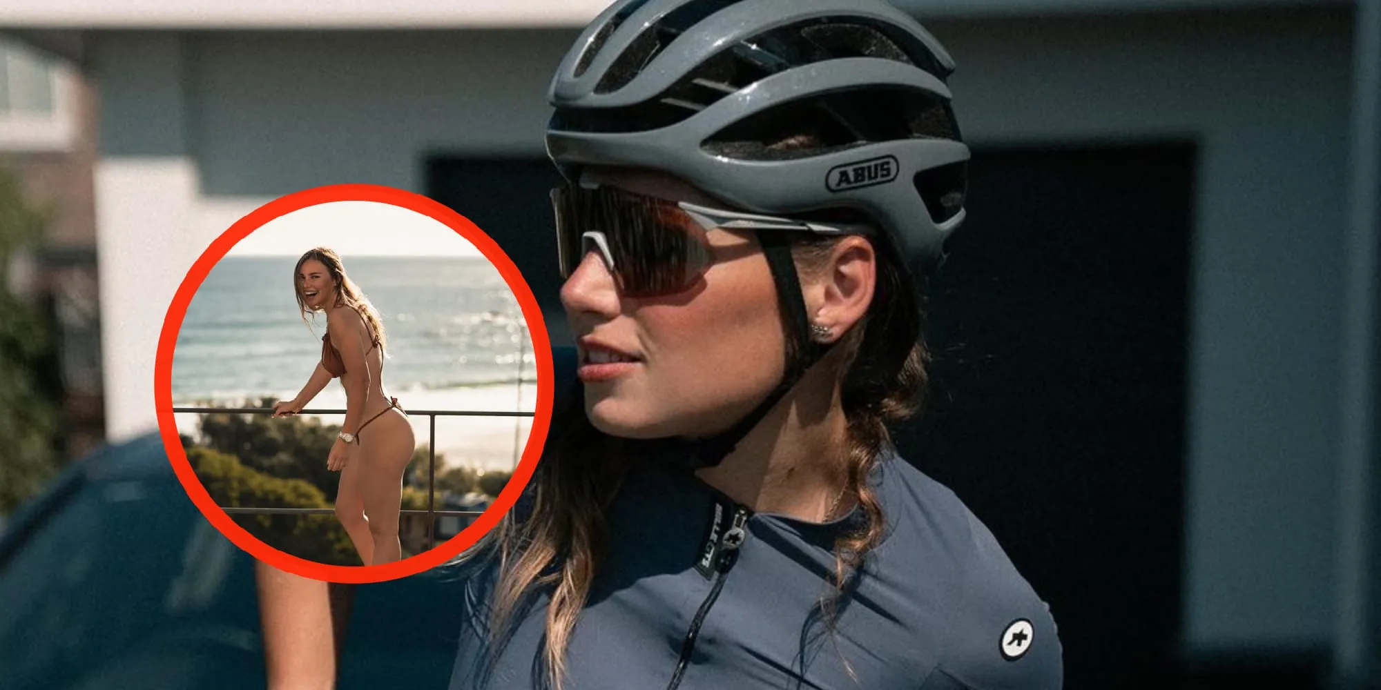 foto puck moonen showt haar twee troeven aan de rand van zwembad