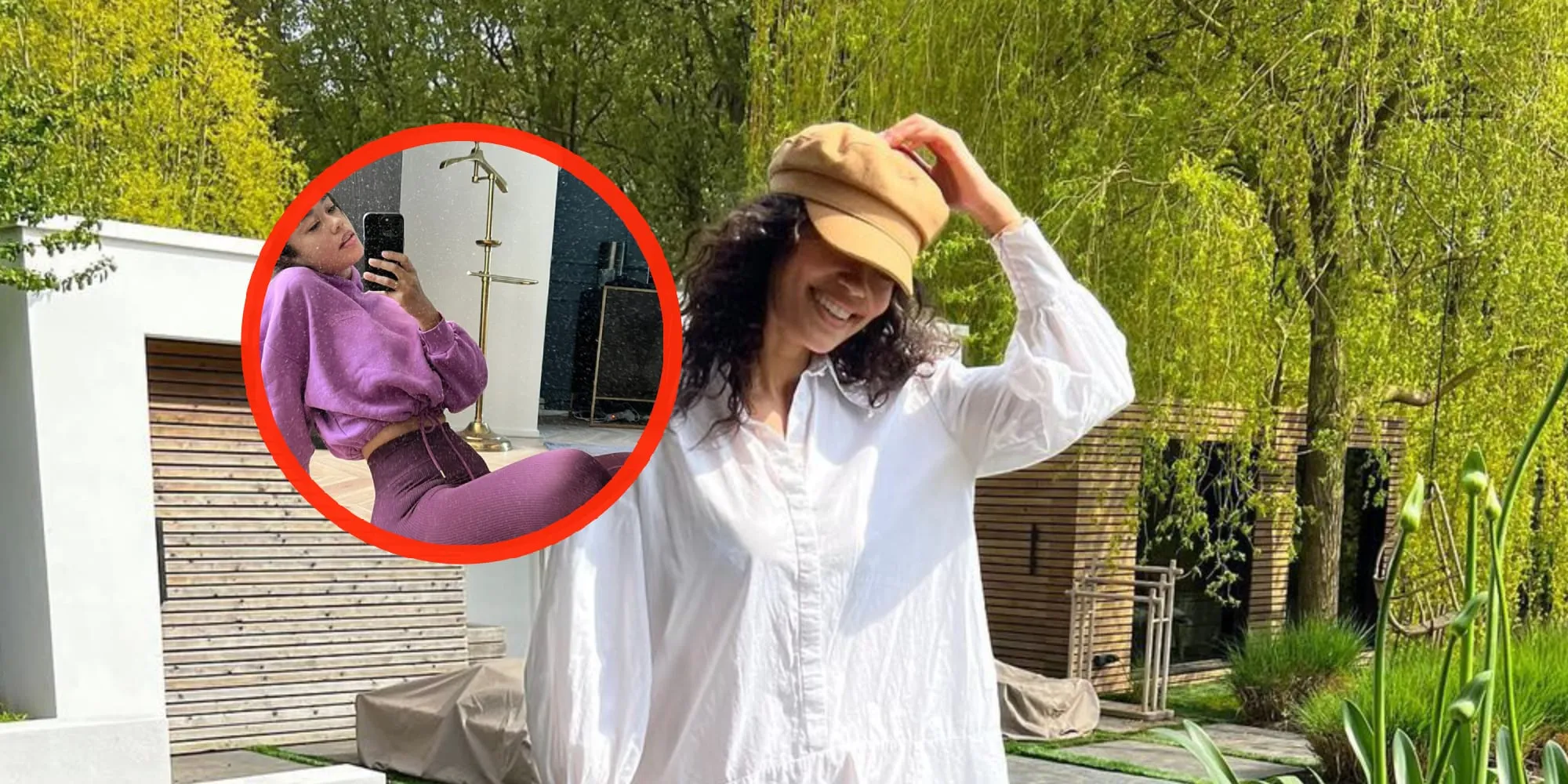 foto romy monteiro bewondert zichzelf in spiegel met ontzettend strak broekje