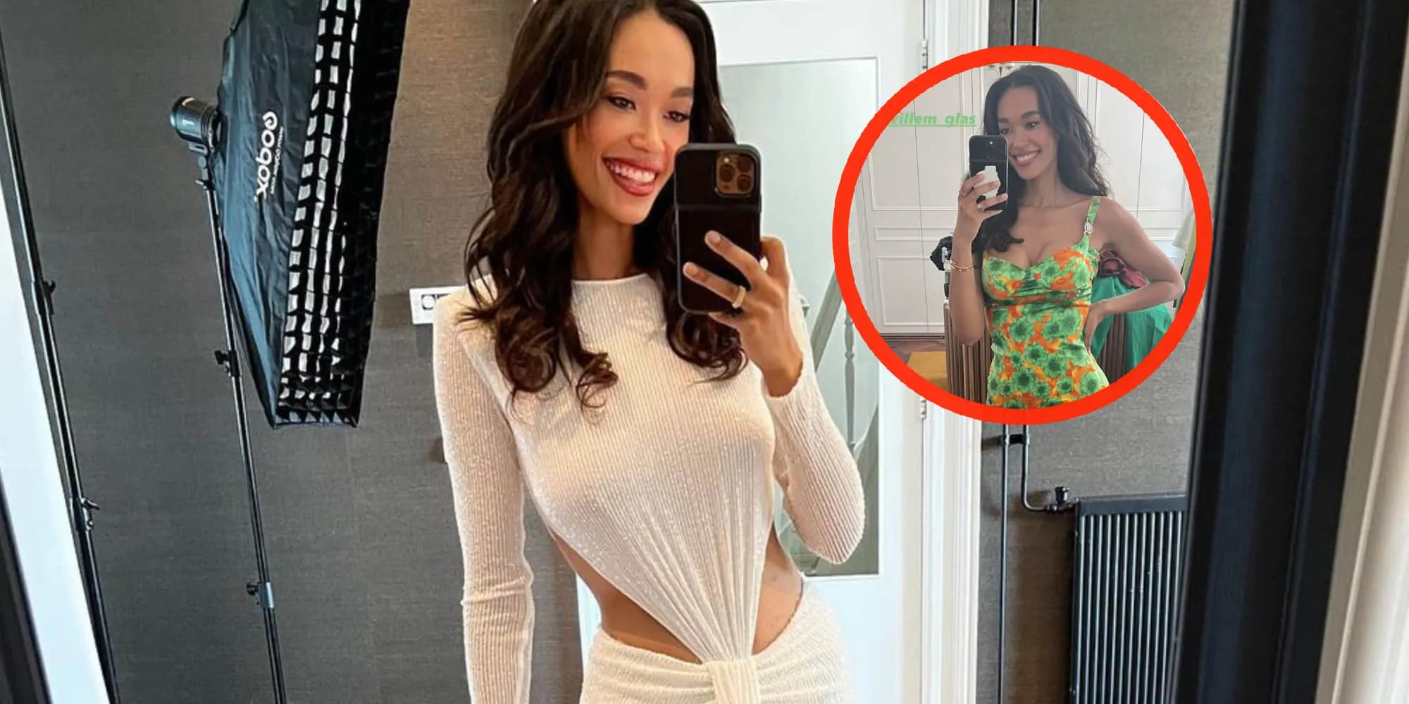 foto romy monteiro brengt haar troeven in verdrukking met zeer strak jurkje