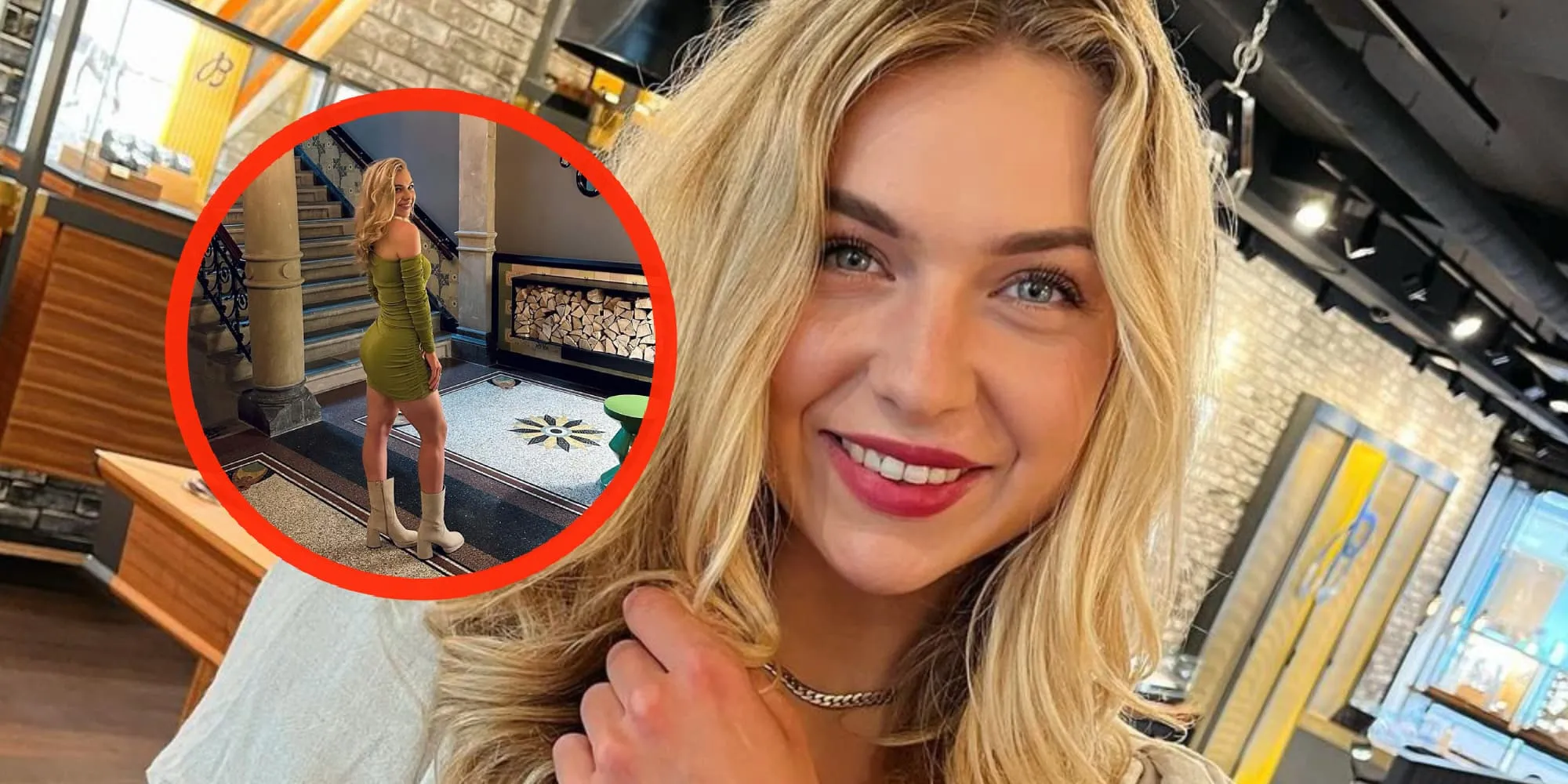 foto schaatsster joy beune laat al haar rondingen zien in superstrak jurkje