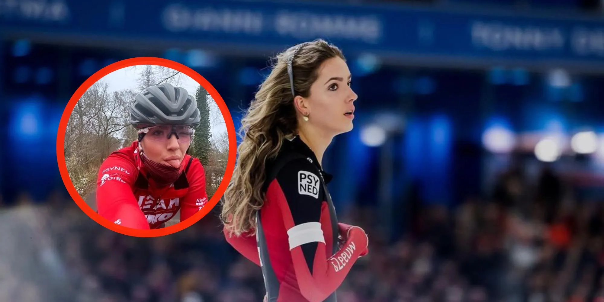 foto schaatsster pien hersman gebruikt haar tong tijdens uitstapje in buitenlucht