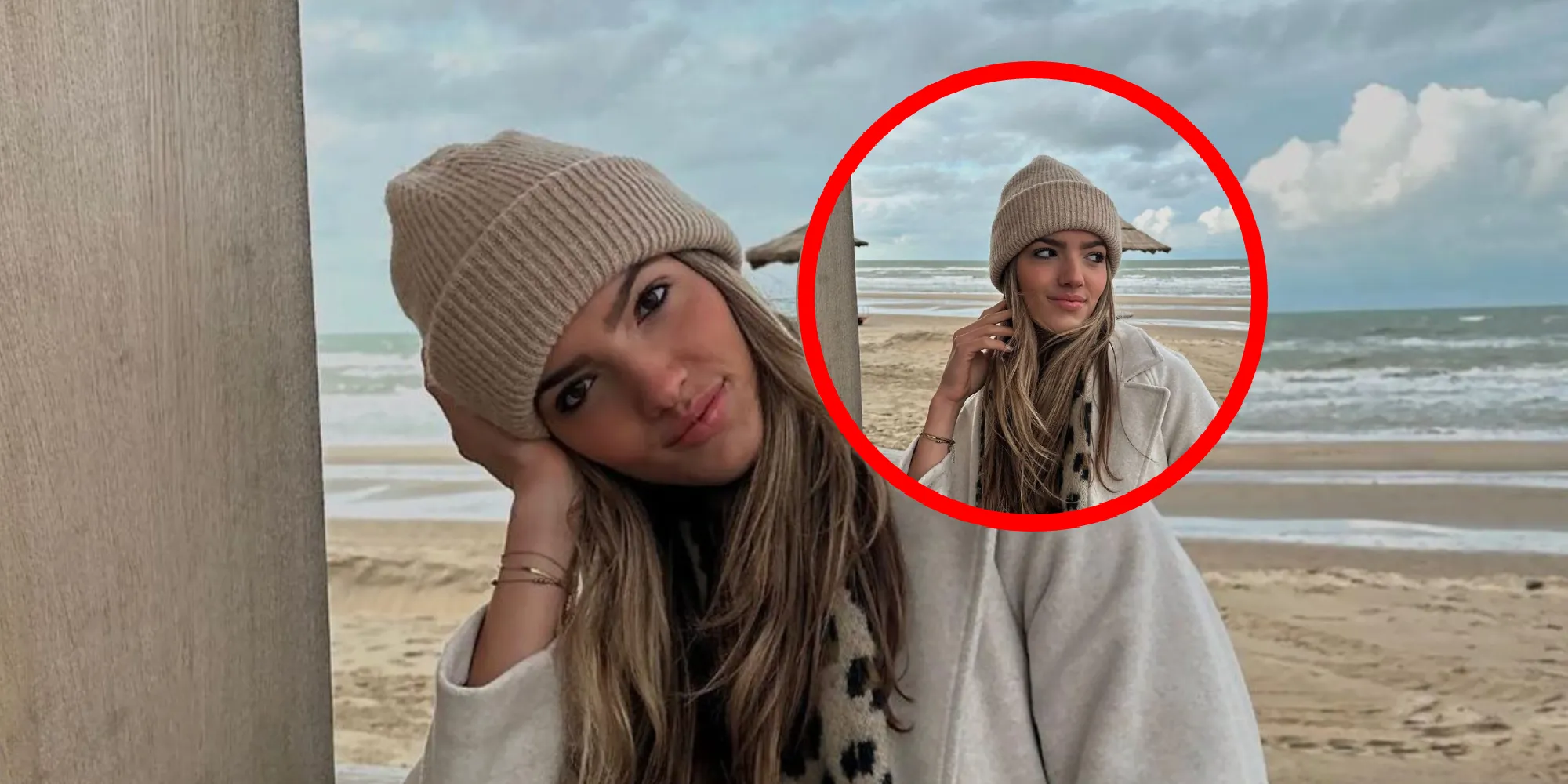foto schaatsster pien hersman heeft het zichtbaar koud op het strand