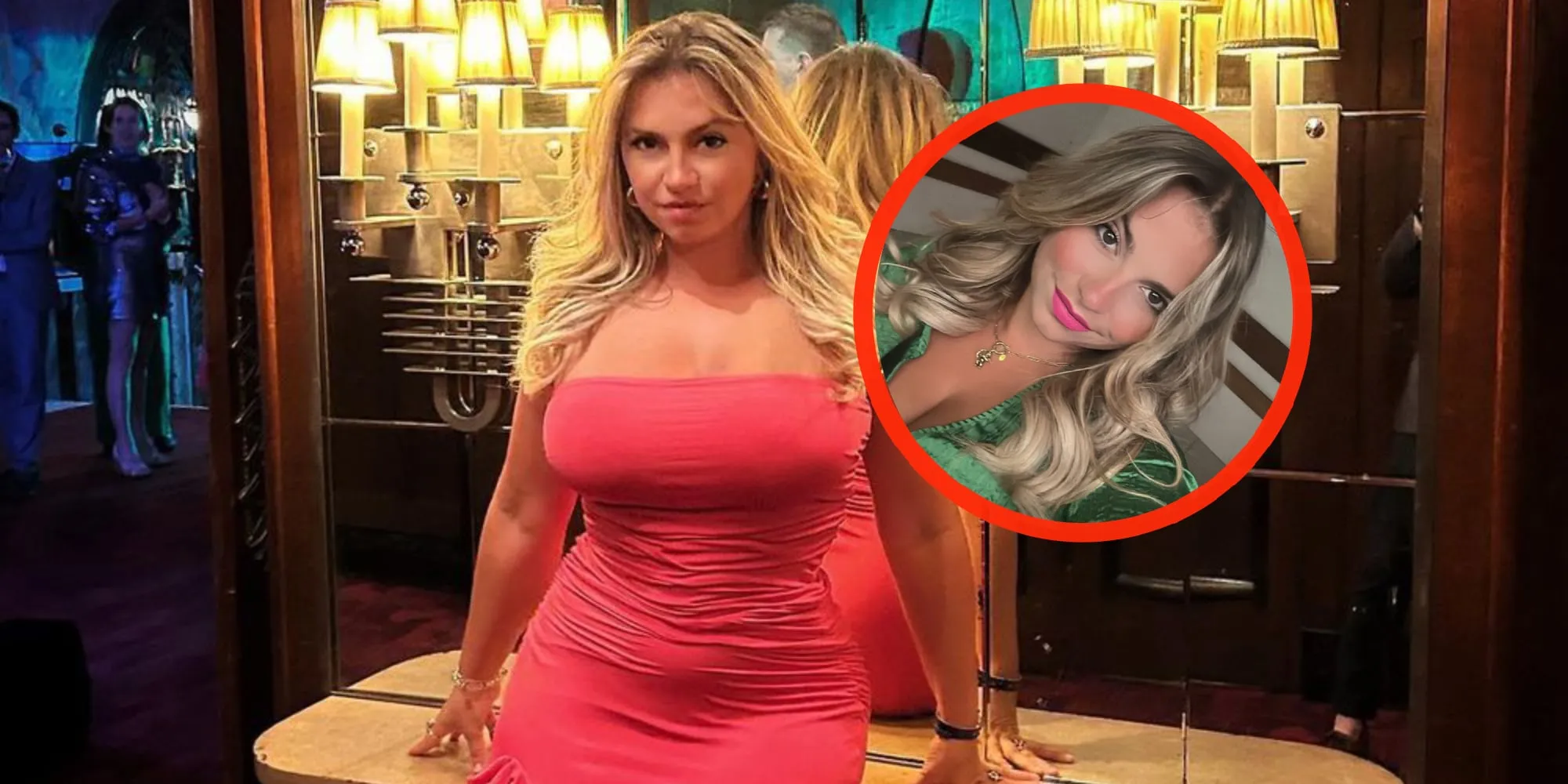 foto sensi lowe kan inhoud van haar jurkje nauwelijks in bedwang houden