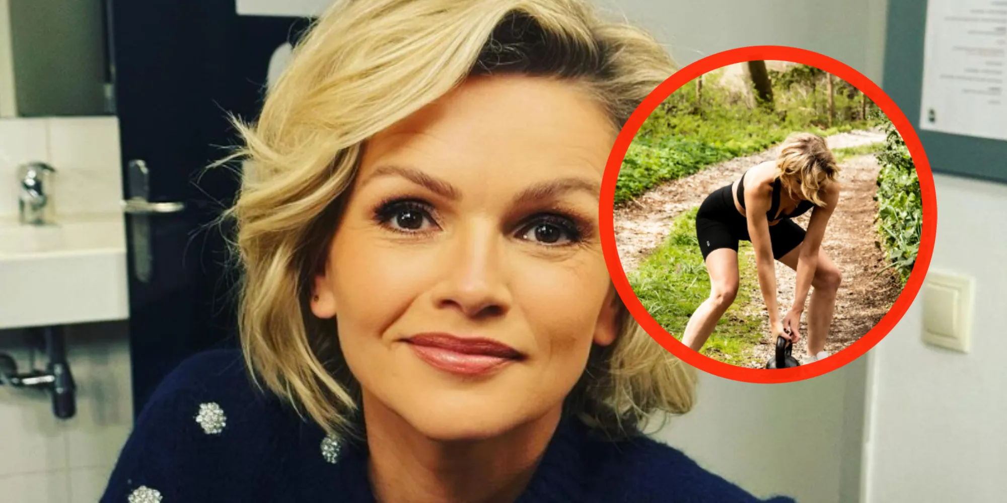 foto tooske ragas gaat zeer diep door haar knieen in superstrak broekje 1