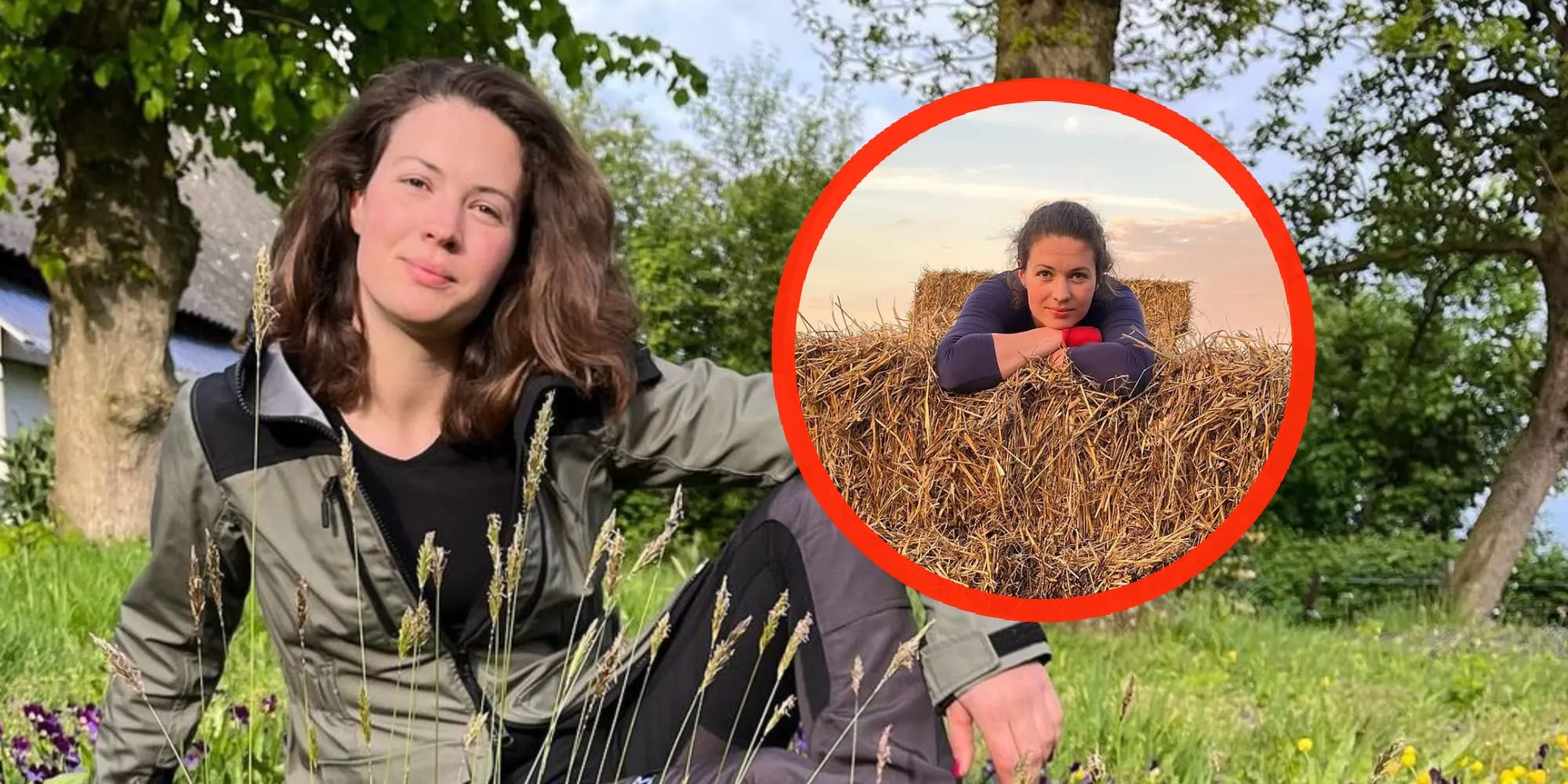 foto verleidelijk kijkende boerin annemiek koekoek rolt door het stro