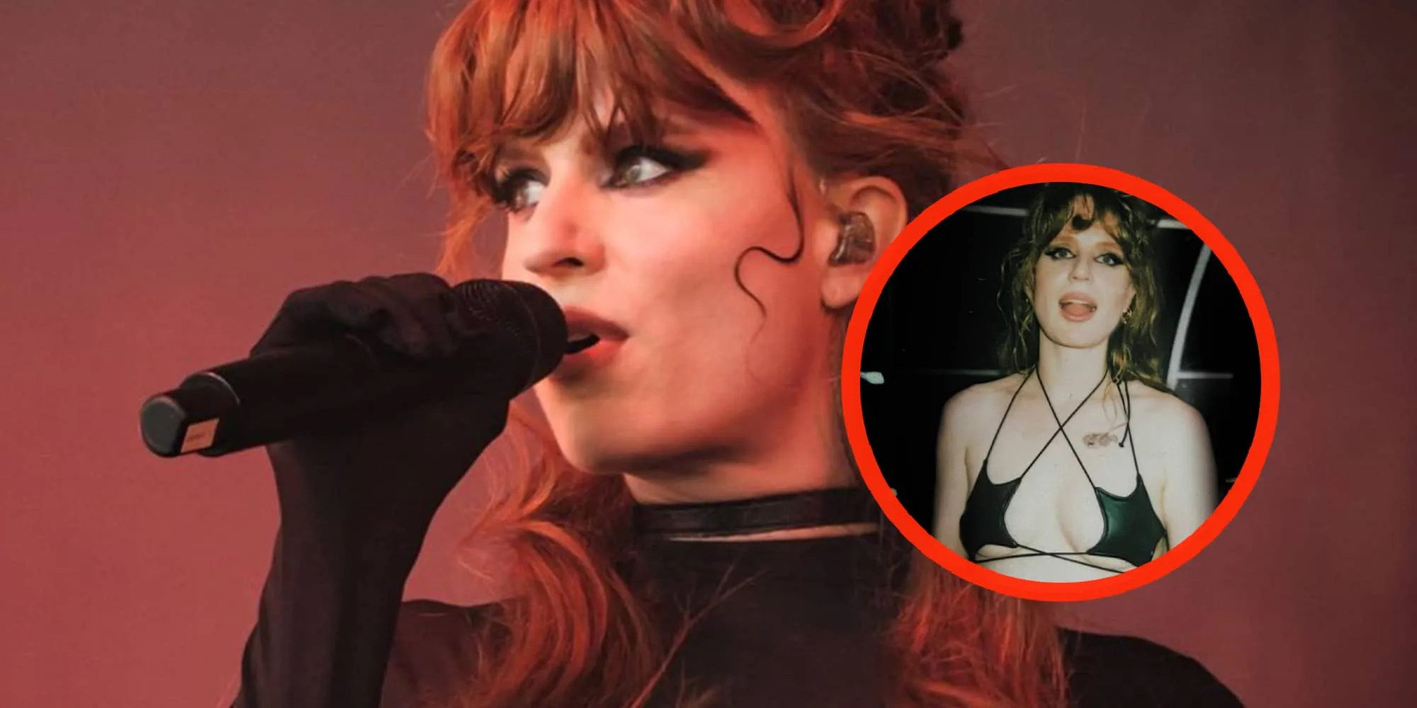 foto zangeres merol draagt vrijwel geen bovenkleding tijdens lowlands