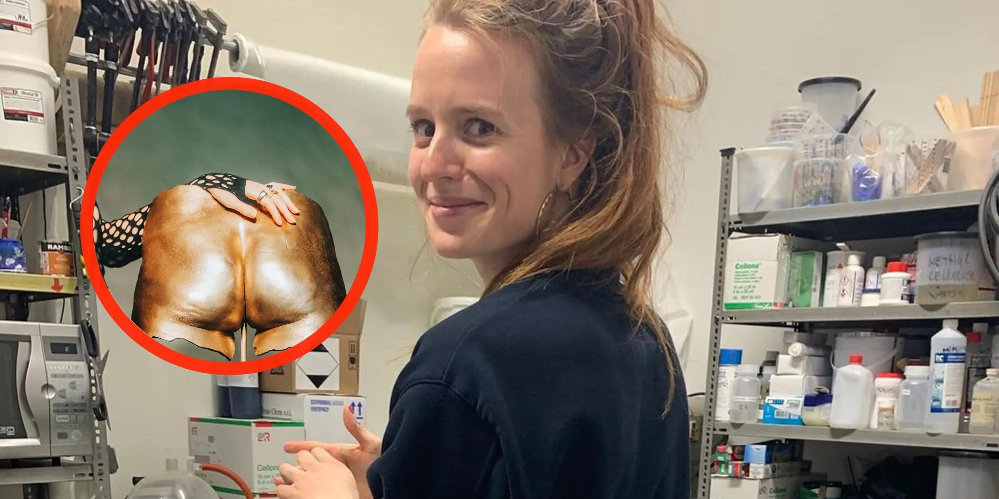 foto zangeres merol laat haar achterwerk met plakkerig goedje bekladden
