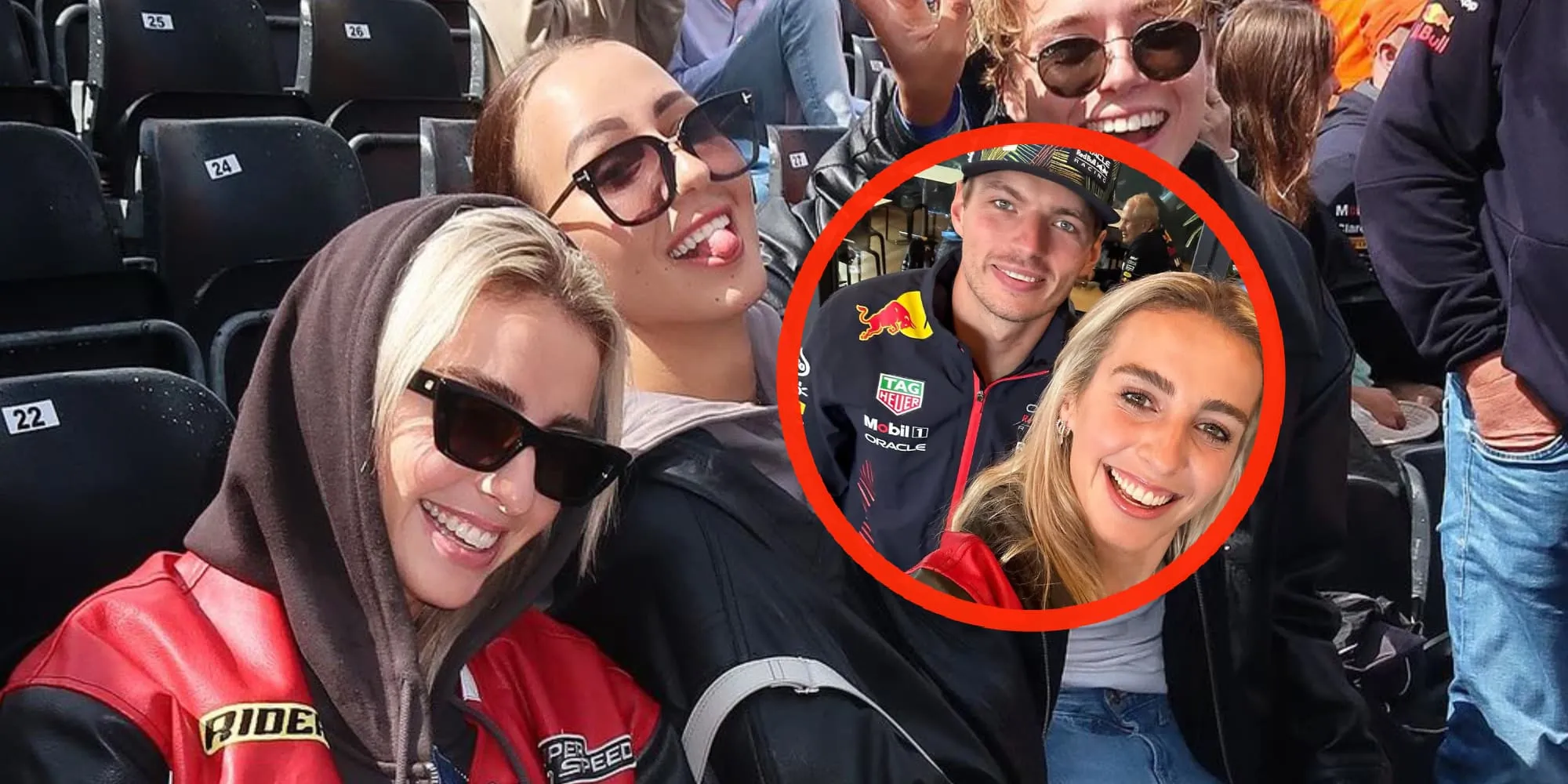 foto zeer luchtig geklede iris enthoven ziet buitenkansje en pakt max verstappen beet