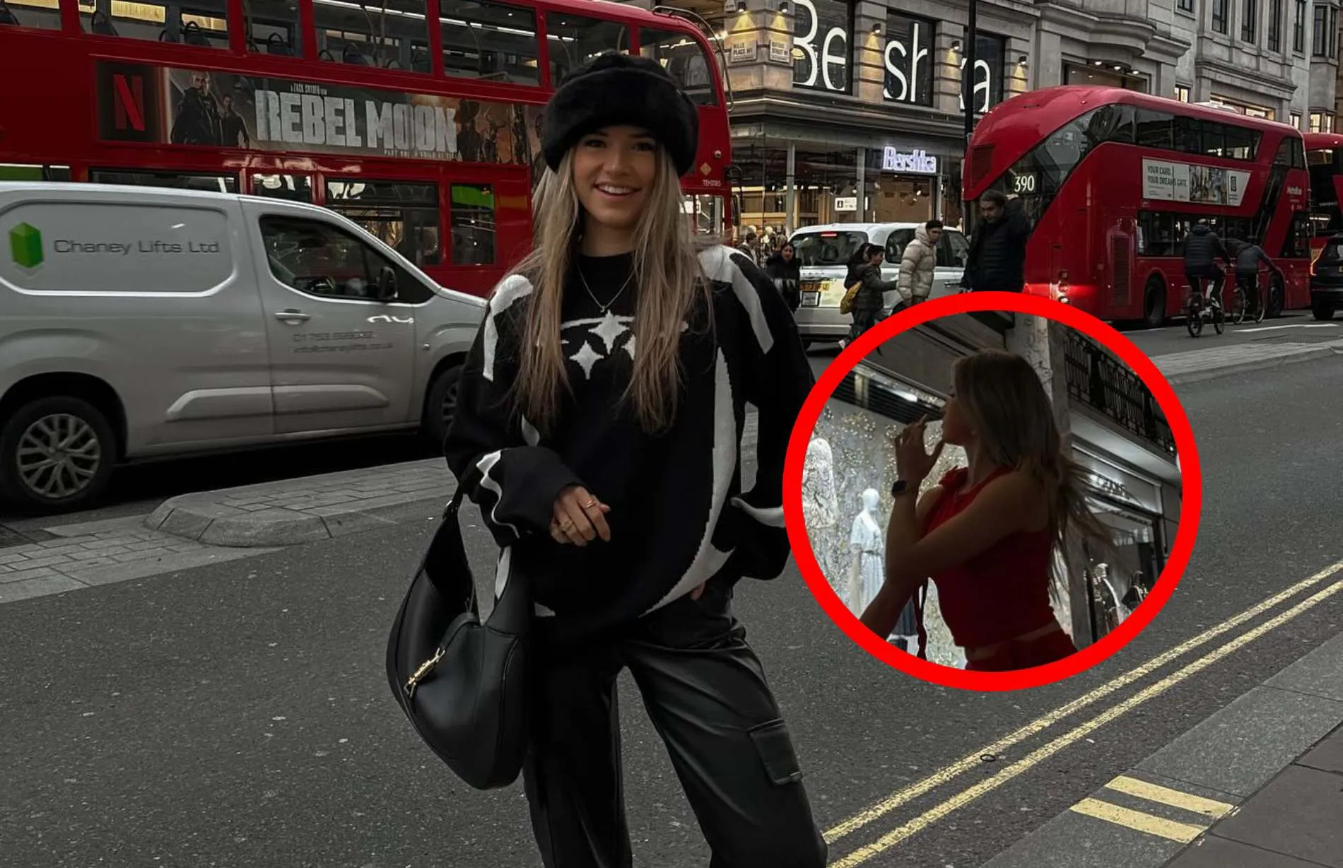 jade anna van vliet neemt spannende pose aan op de straten van londen