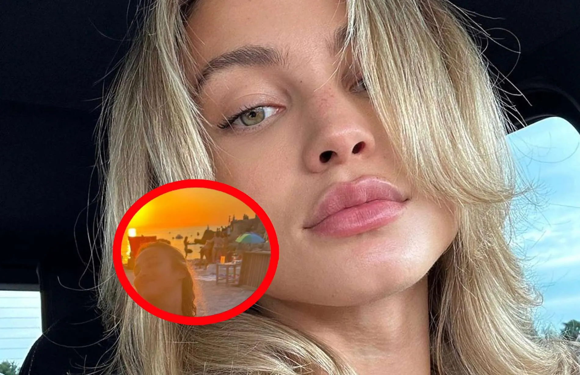 rose bertram poseert in strak pakje op strand 1
