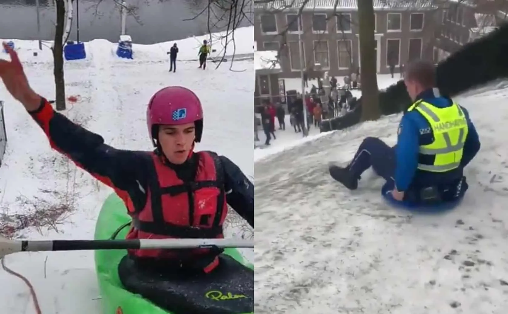 sneeuw pret ijs slee kano