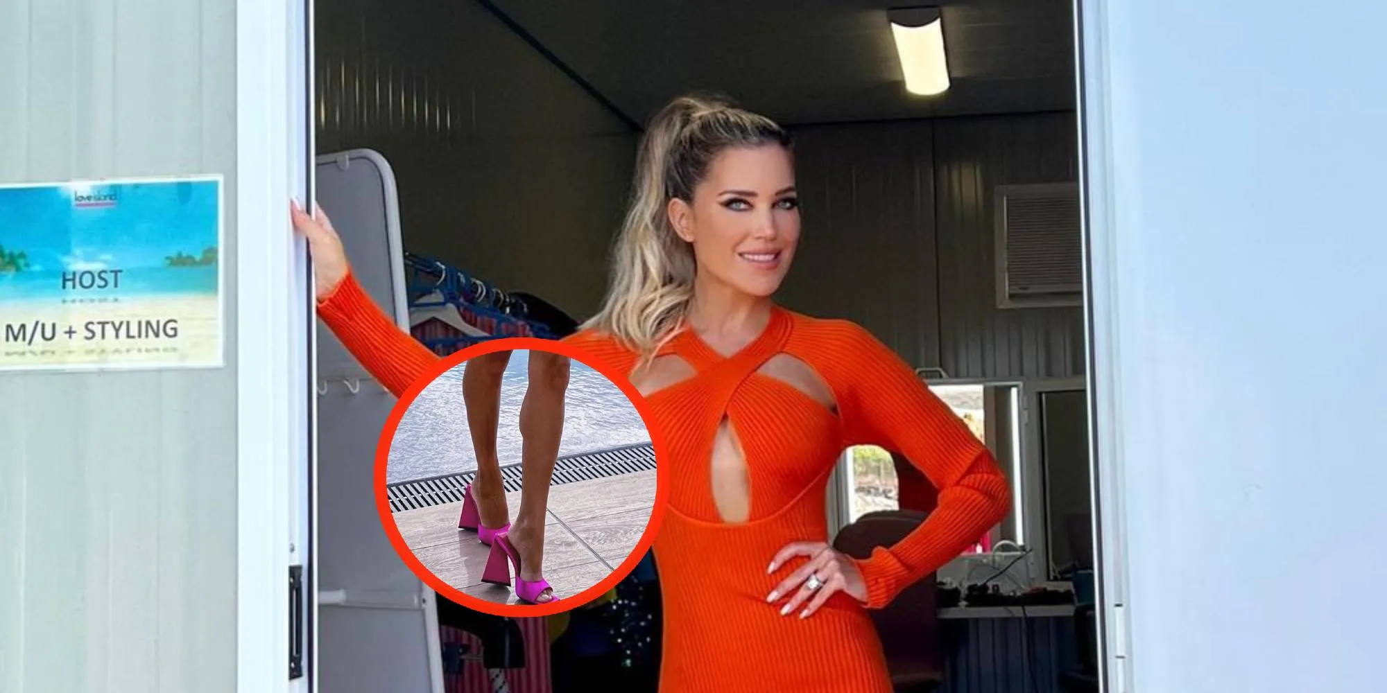 sylvie meis oranje jurkje hakken foto