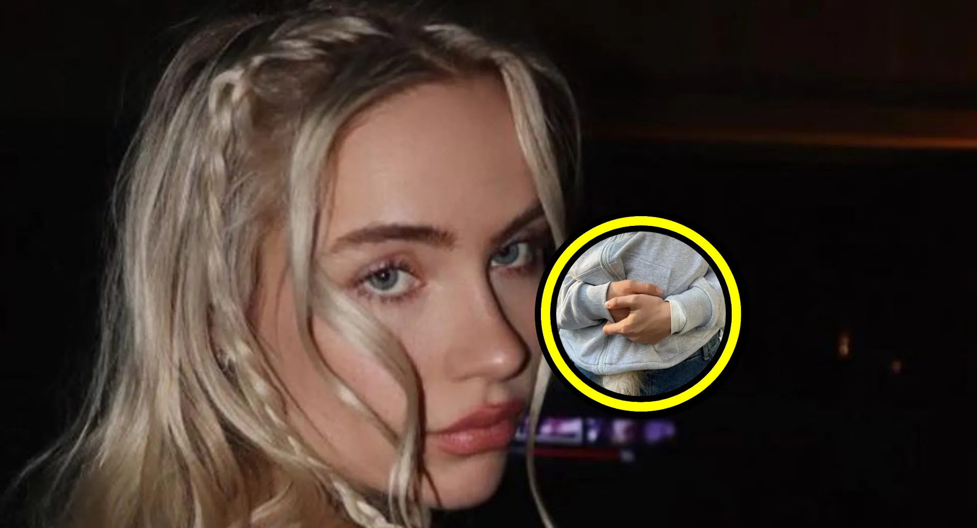juultje tieleman doet rits open en laat stukje van pluizige poes zien foto