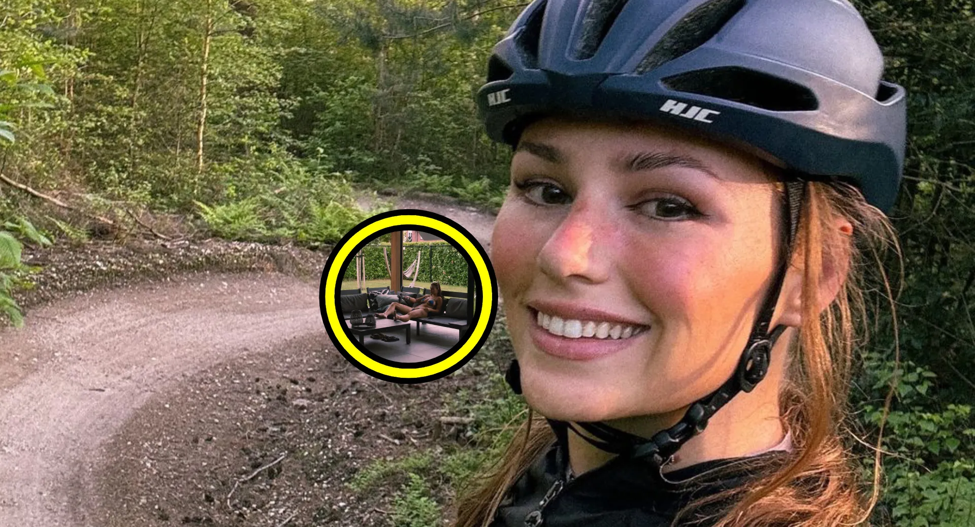 nauwelijks aangeklede puck moonen gooit beentjes omhoog in achtertuin foto