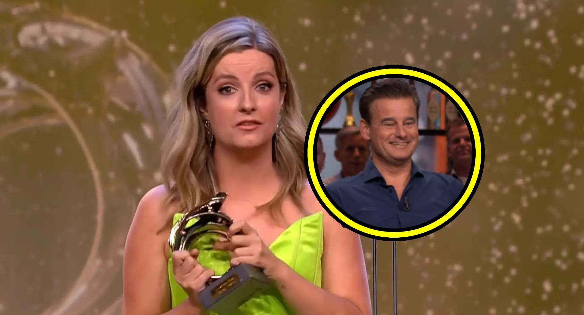wilfred genee kijkt verbaasd naar overwinningsspeech merel ek bij televizier gala geen ordinaire woorden he